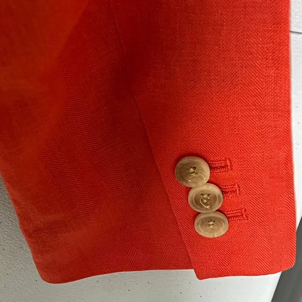 J. Crew Orange Red 100% Linen Blazer Classic Two Button‎ Professional Jacket 4